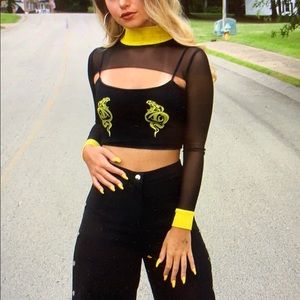 Yellow and black cropped long sleeve